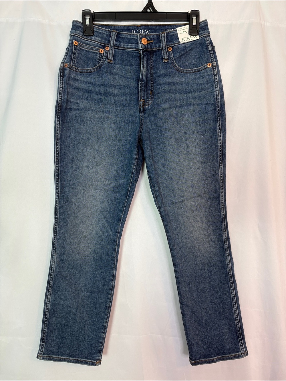 J. Crew Women's Curvy Vintage Slim Straight Leg Jeans in Medium/Dark Blue Wash